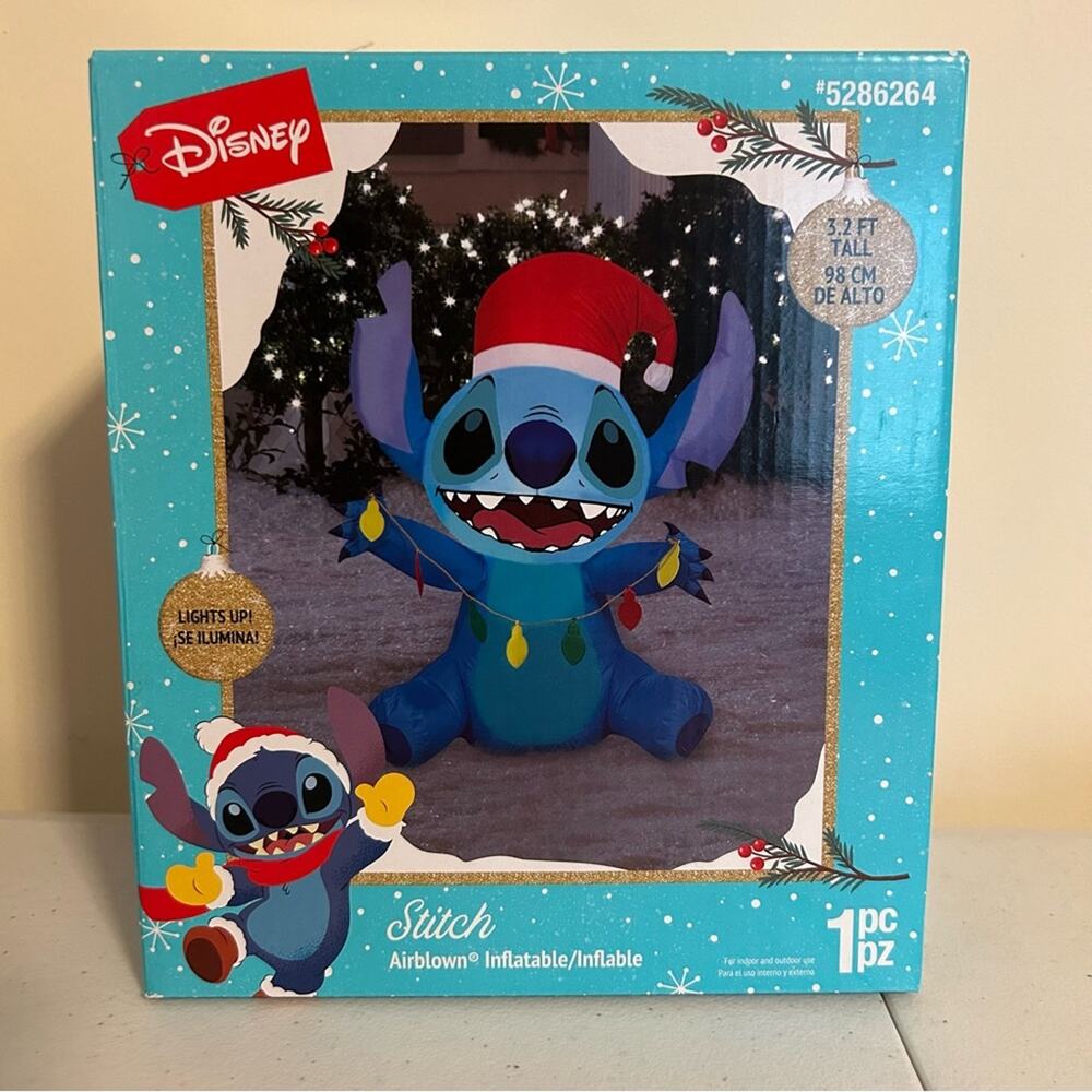 Disney Stitch Inflatable Christmas Hat Holiday Light String Airblown Glows NIB